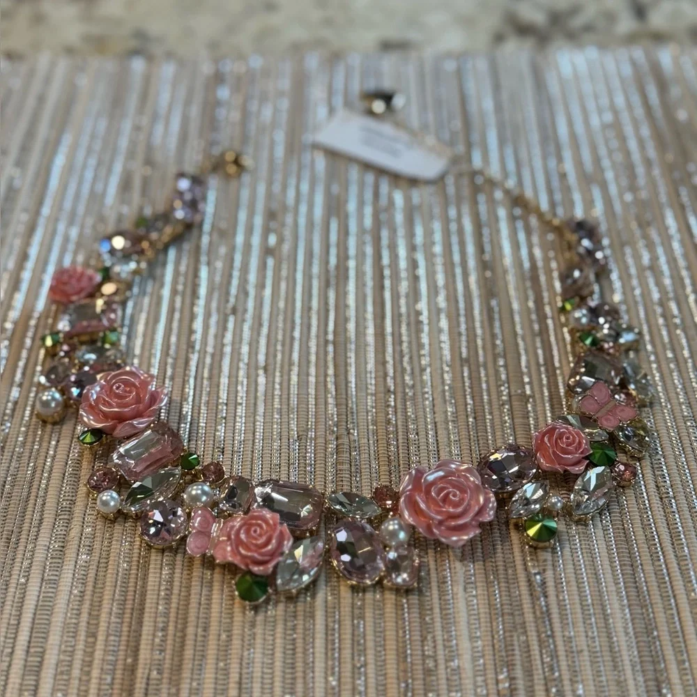 NEW Betsey Johnson Elegant Statement Pink Rose Collar Necklace 14”-19” - Picture 6 of 16